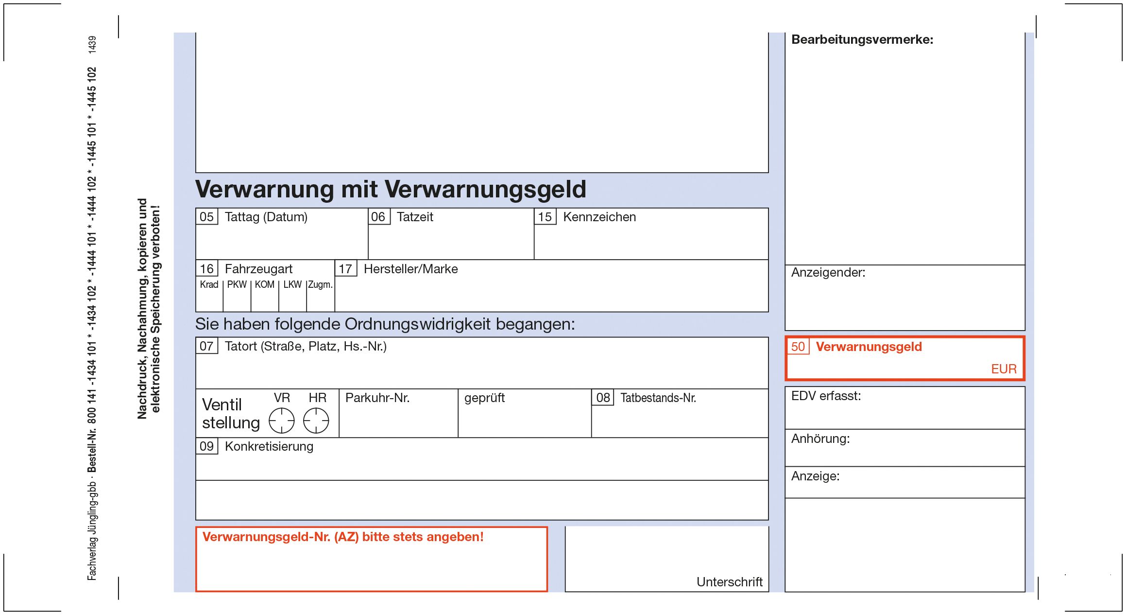 Verwarnung man, 4 1/6 Zoll x 195 mm, 3fach ohne Tb.-Katalog, mit Zahlschein SEPA [08]