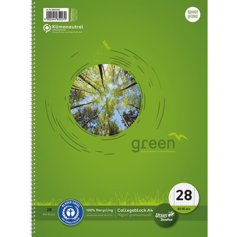 Staufen green Collegeblock Lineatur 28, DIN A4, kariert