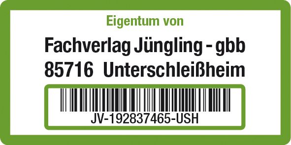 Inventaretikett, mit Barcode, Klarschrift oder Nummerierung, Farbe: grün