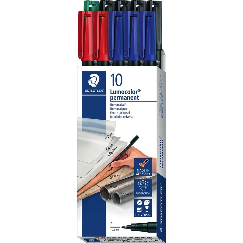 STAEDTLER Folienstifte Lumocolor® 318 F, permanent, 10er Box, farbsortiert