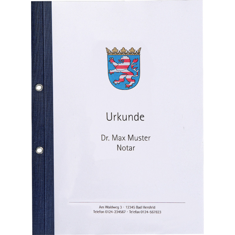 Ösen-Bindemappen mit transparentem Vorderdeckel, Feinleinen, Rückenstärke 6 mm, tiefblau