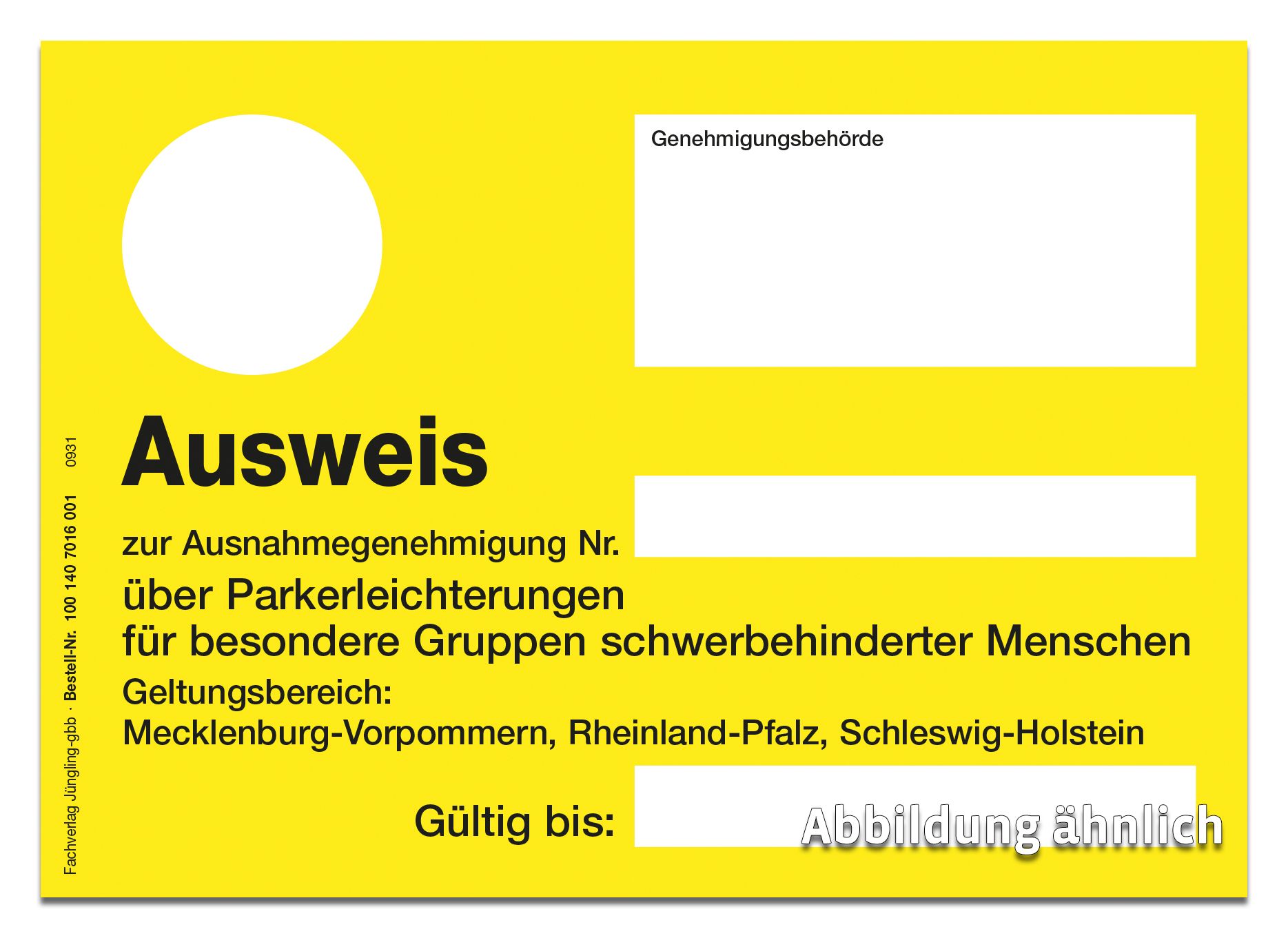 Parkausweis für Parkerleichterungen, DIN A6, gelb