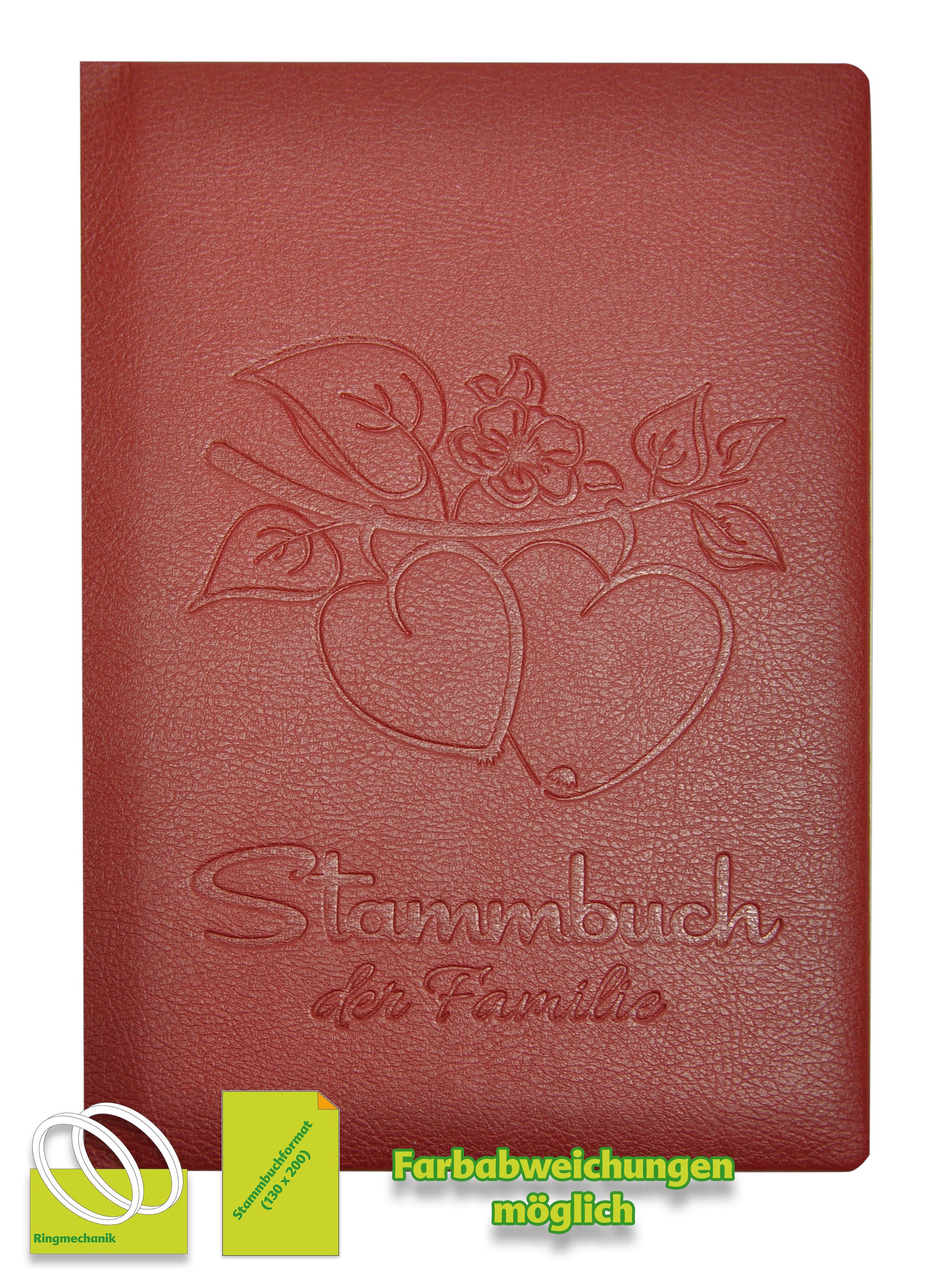 Stammbuch APFEL ROT NEUE PRÄGUNG, veganes Leder, Ringmechanik