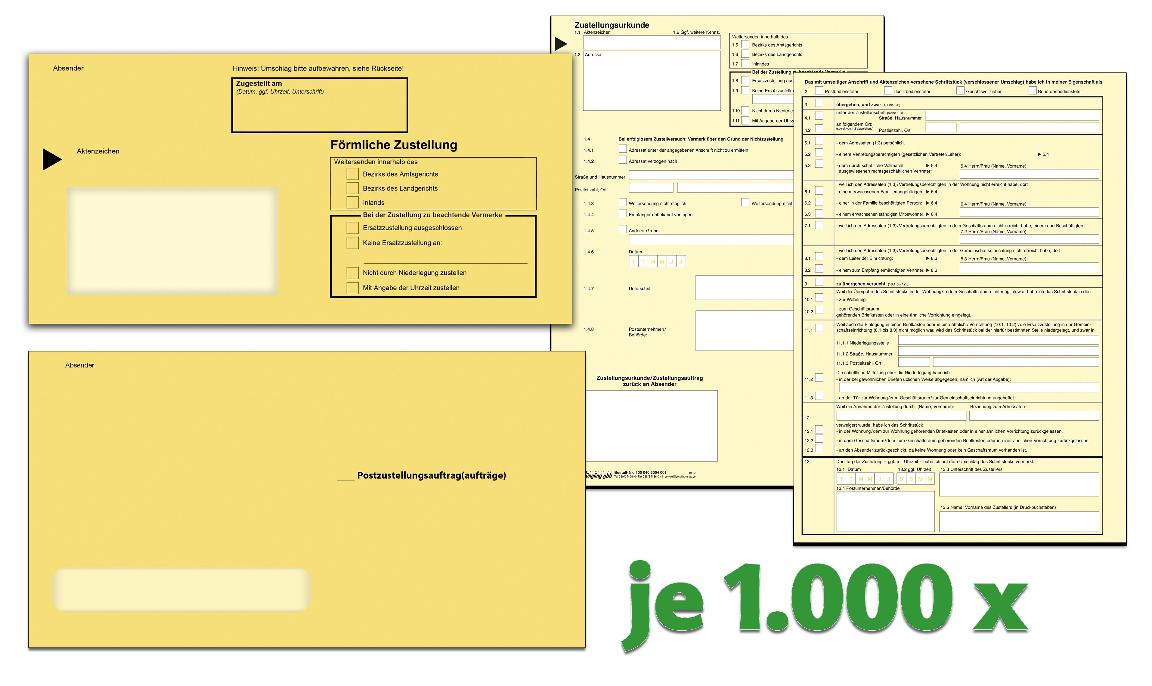 Zustellungs-Paket für Gerichtsvollzieher und Behörden mit PZU