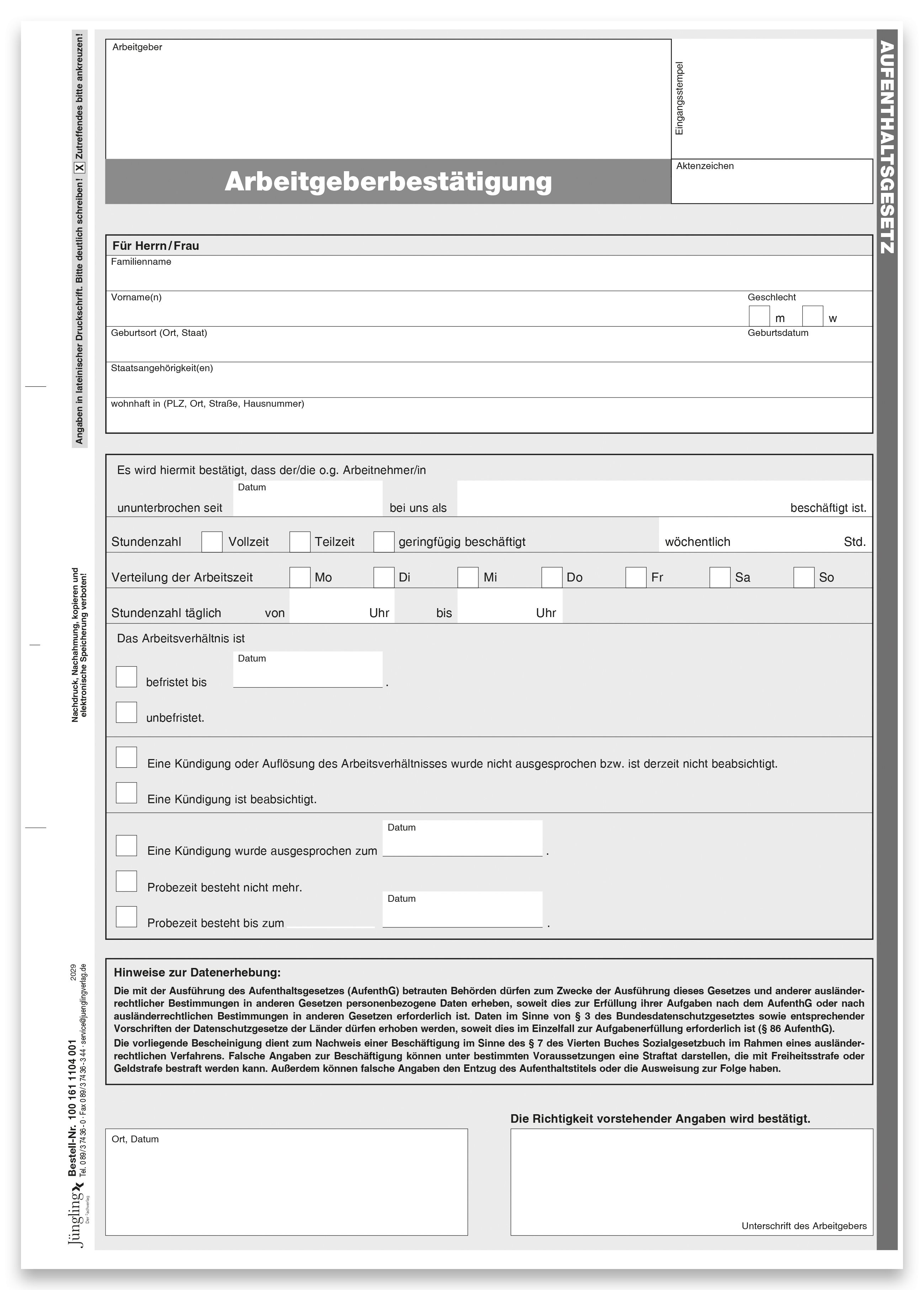 Arbeitgeberbescheinigung, DIN A4
