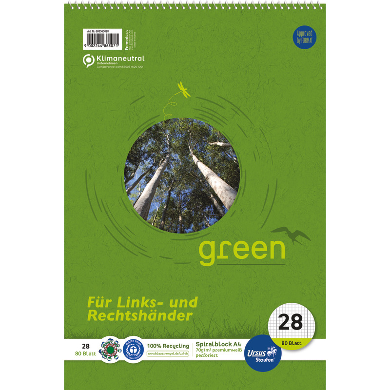 Staufen green Spiralblock Lineatur 28, DIN A4, kariert