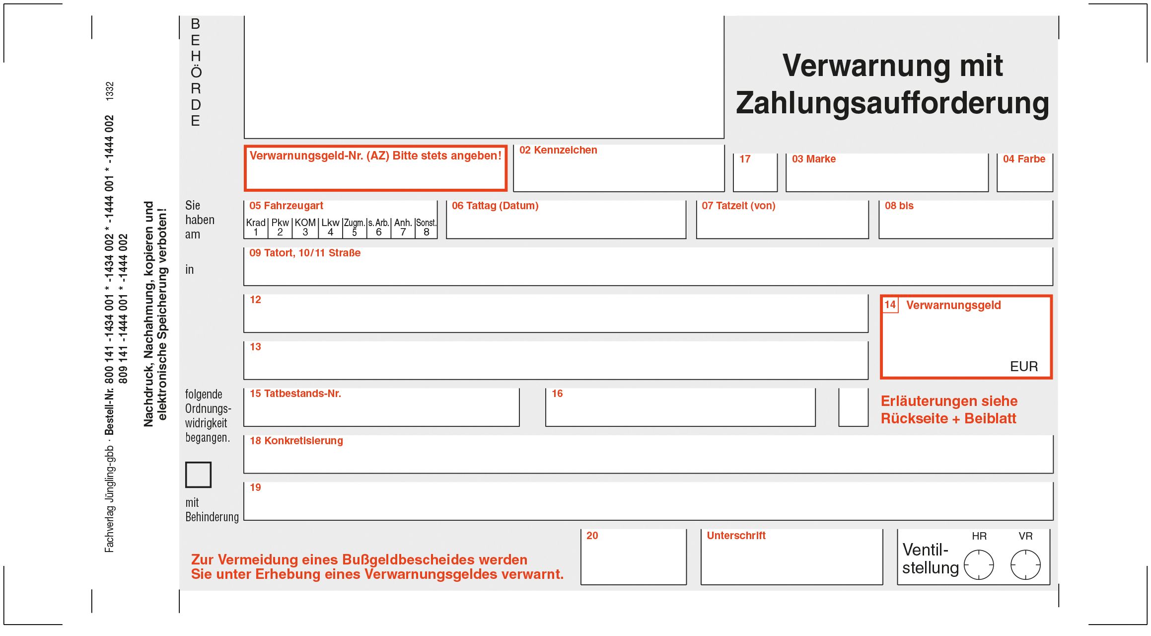 Verwarnung man, 4 1/6 Zoll x 195 mm, 4fach mit Tb.-Katalog, mit Zahlschein SEPA