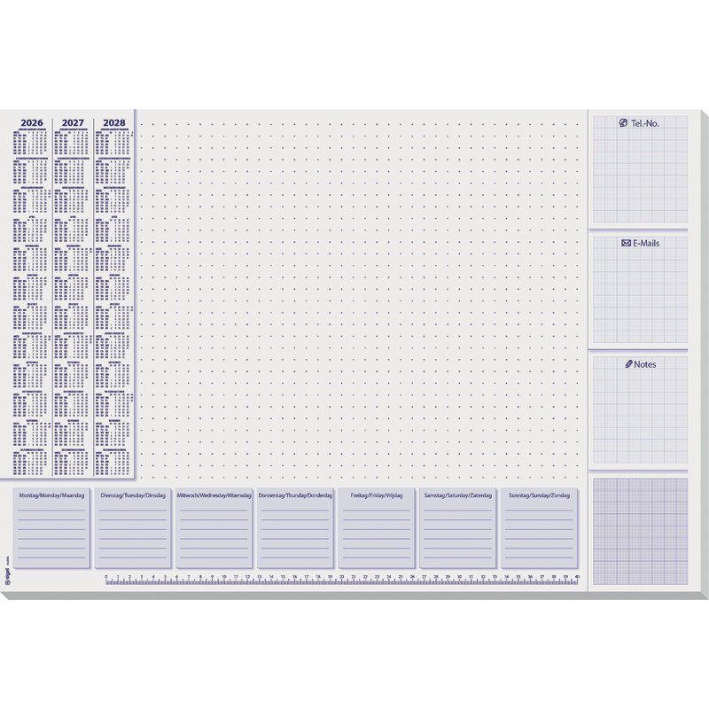 Sigel Schreibunterlage H6355, weiß / lila, Papier, Lilac, 30 Blatt, mit 3-Kahres-Kalender, 600 x 410 mm