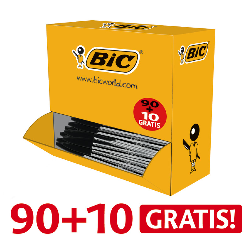 90 + 10 GRATIS! 100 BIC Kugelschreiber CRISTAL Original, M, schwarz