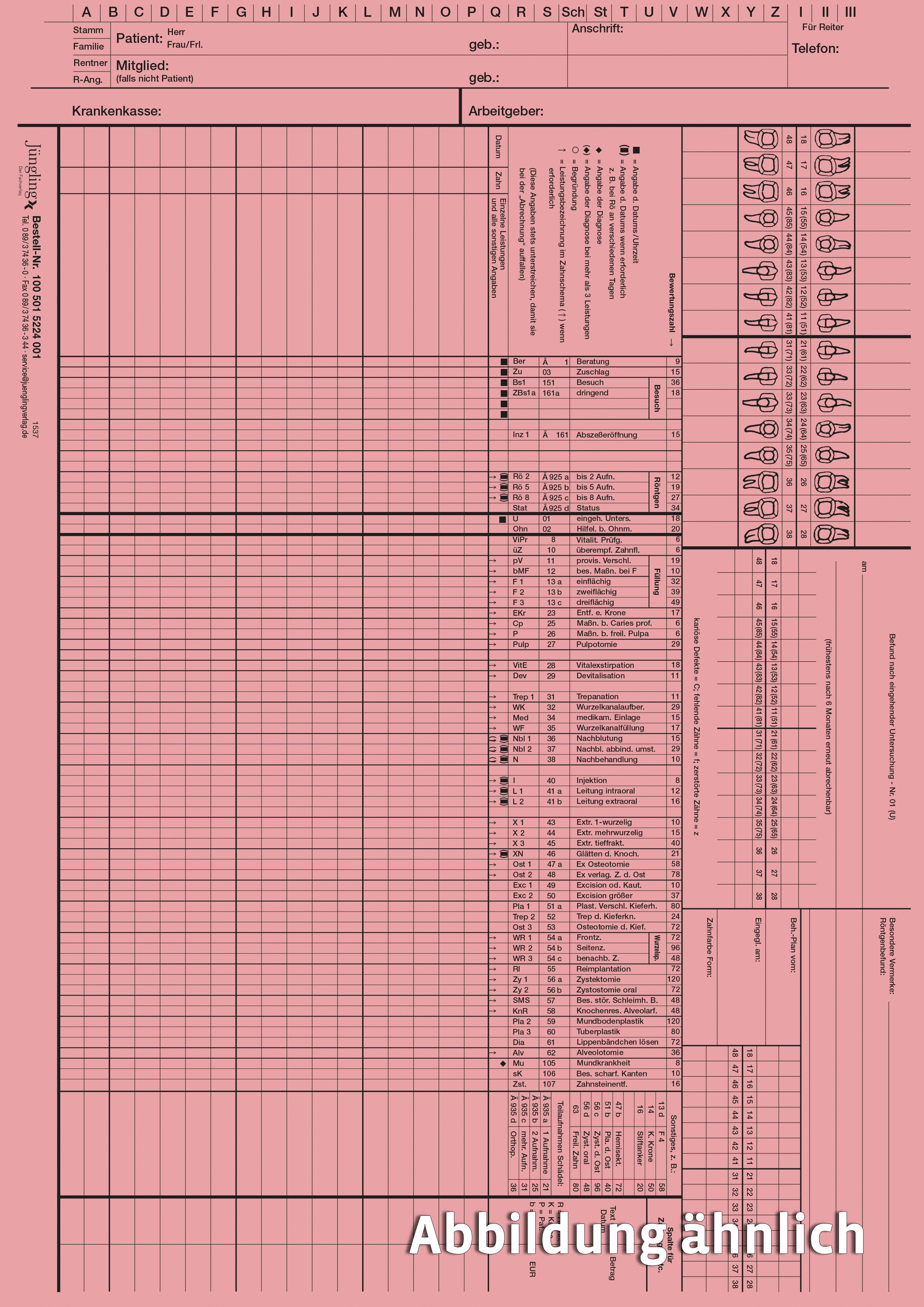 Zahnarzt BEMA - Kartei, rosa Zahnarzt BEMA - Kartei, rosa