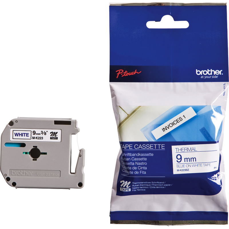 Brother M-K223 Schriftbandkassette P-Touch, 9 mm, blau/weiß - blau / weiß Brother M-K223 Schriftbandkassette P-Touch, 9 mm, blau/weiß - blau / weiß