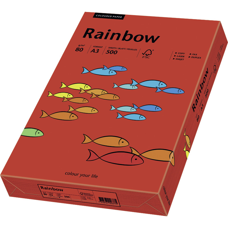 PAPYRUS  Kopierpapier Rainbow COLOURED PAPER, DIN A3, 80 g/m², Pack: 500 Blatt - rot