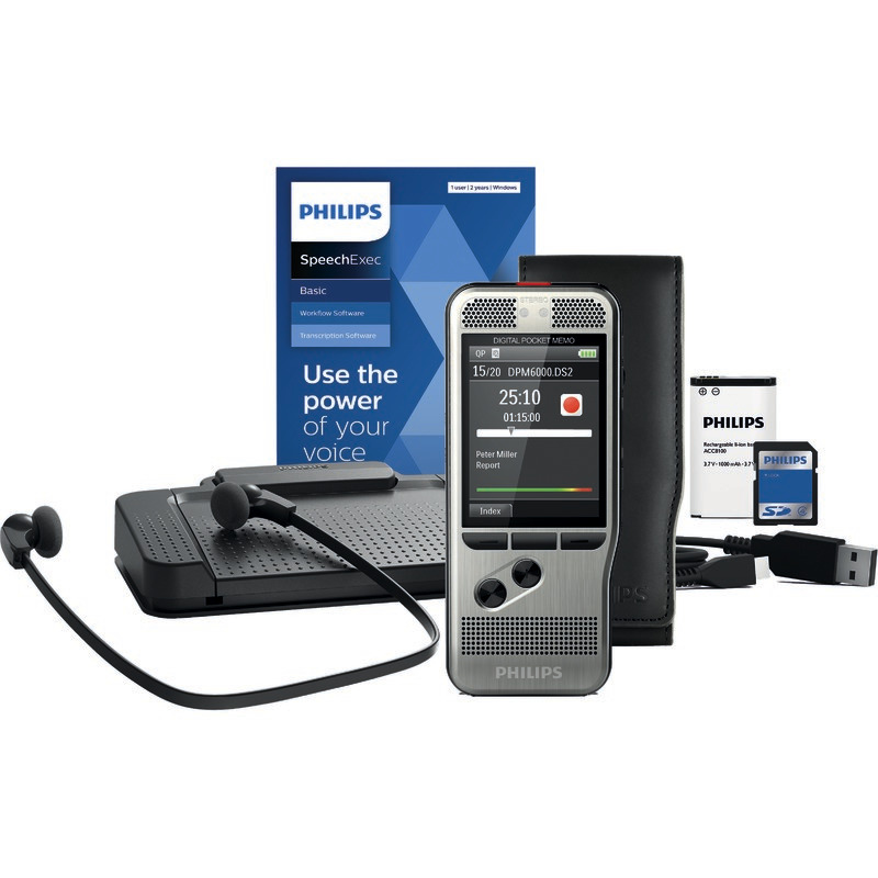 Spar-Set! PHILIPS Diktiergerät DPM 6700 Starterkit und SpeechExec Transcription Set 7177