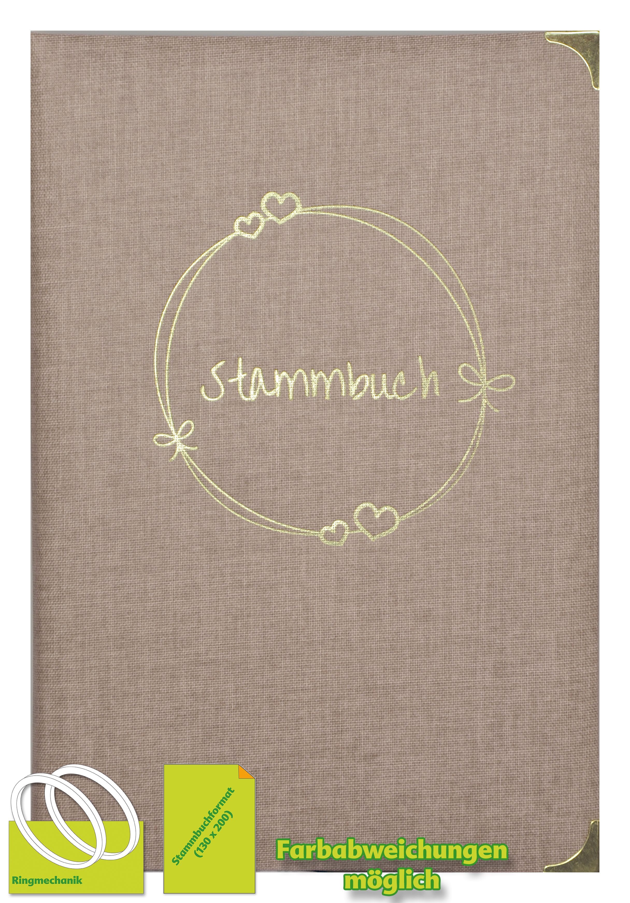 Stammbuch SIRI beige/gold, edles Design mit Ringmechanik