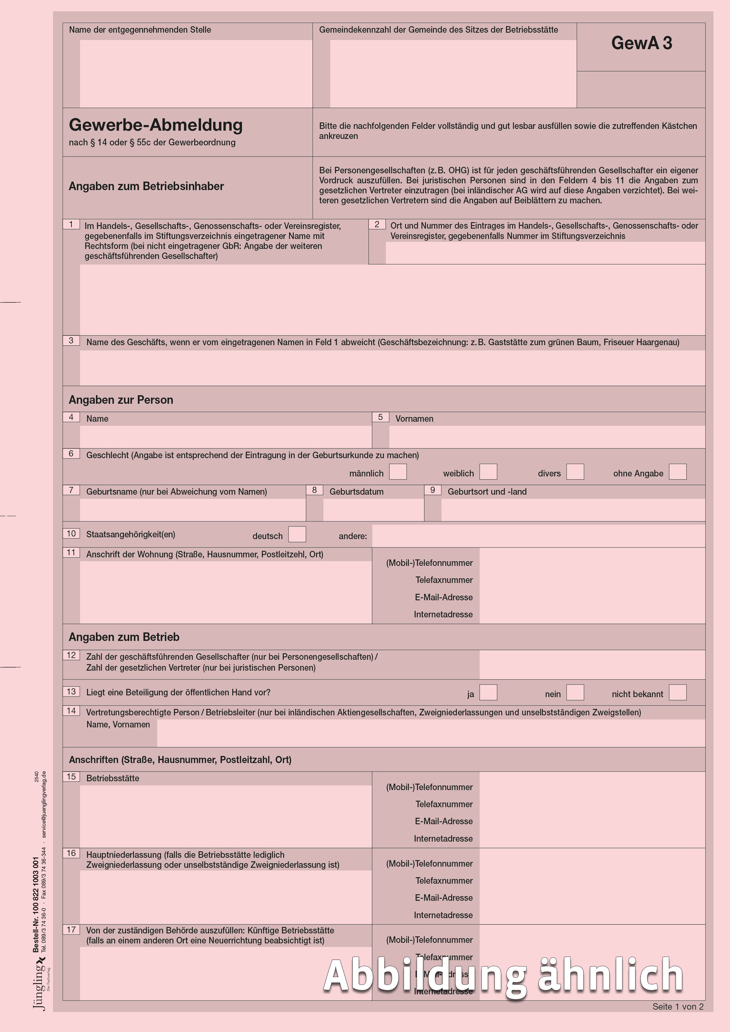GewA 3 (Gewerbeabmeldung) ab 01.11.2025, A4