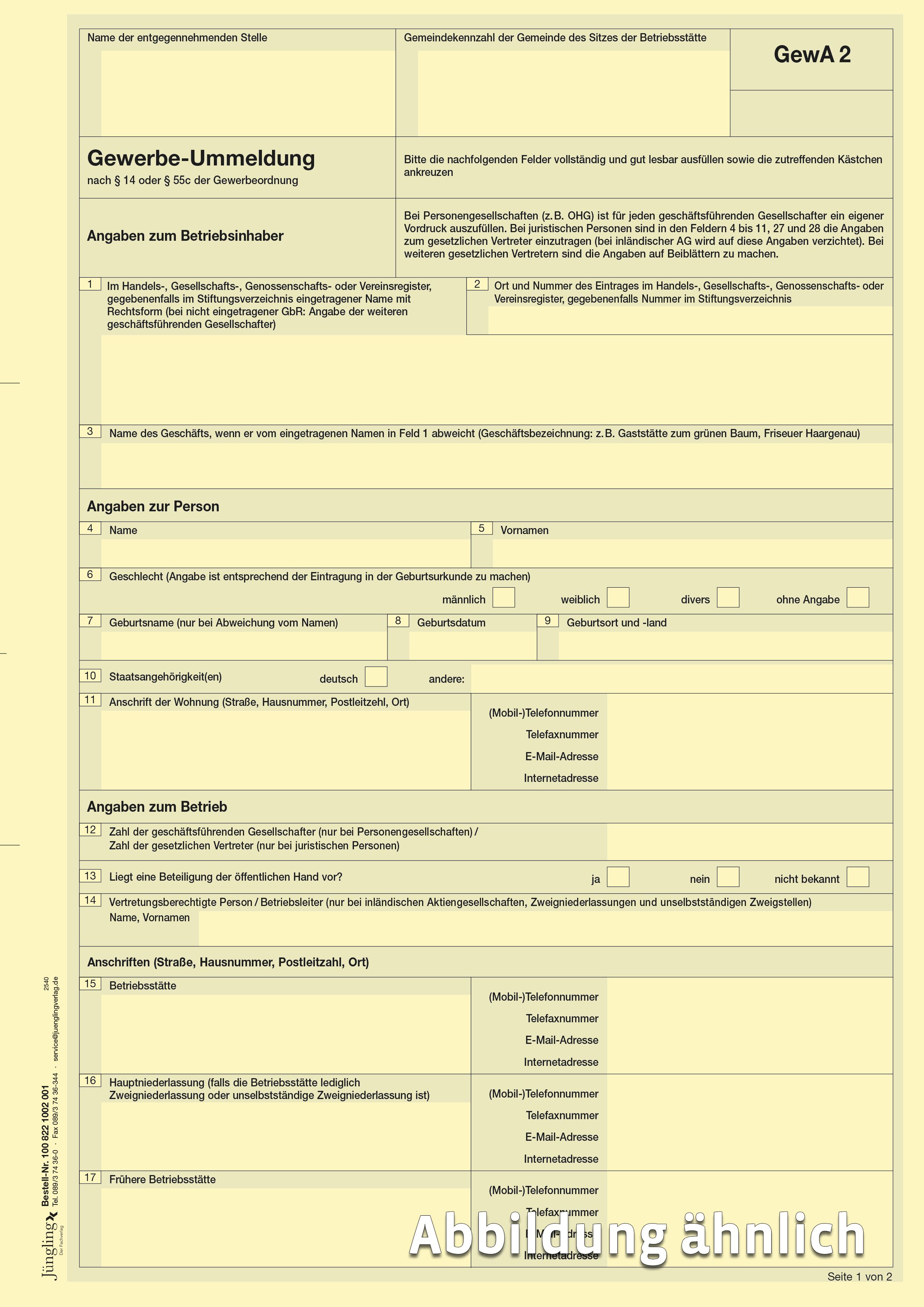 GewA 2 (Gewerbeummeldung), ab 01.11.2025 A4