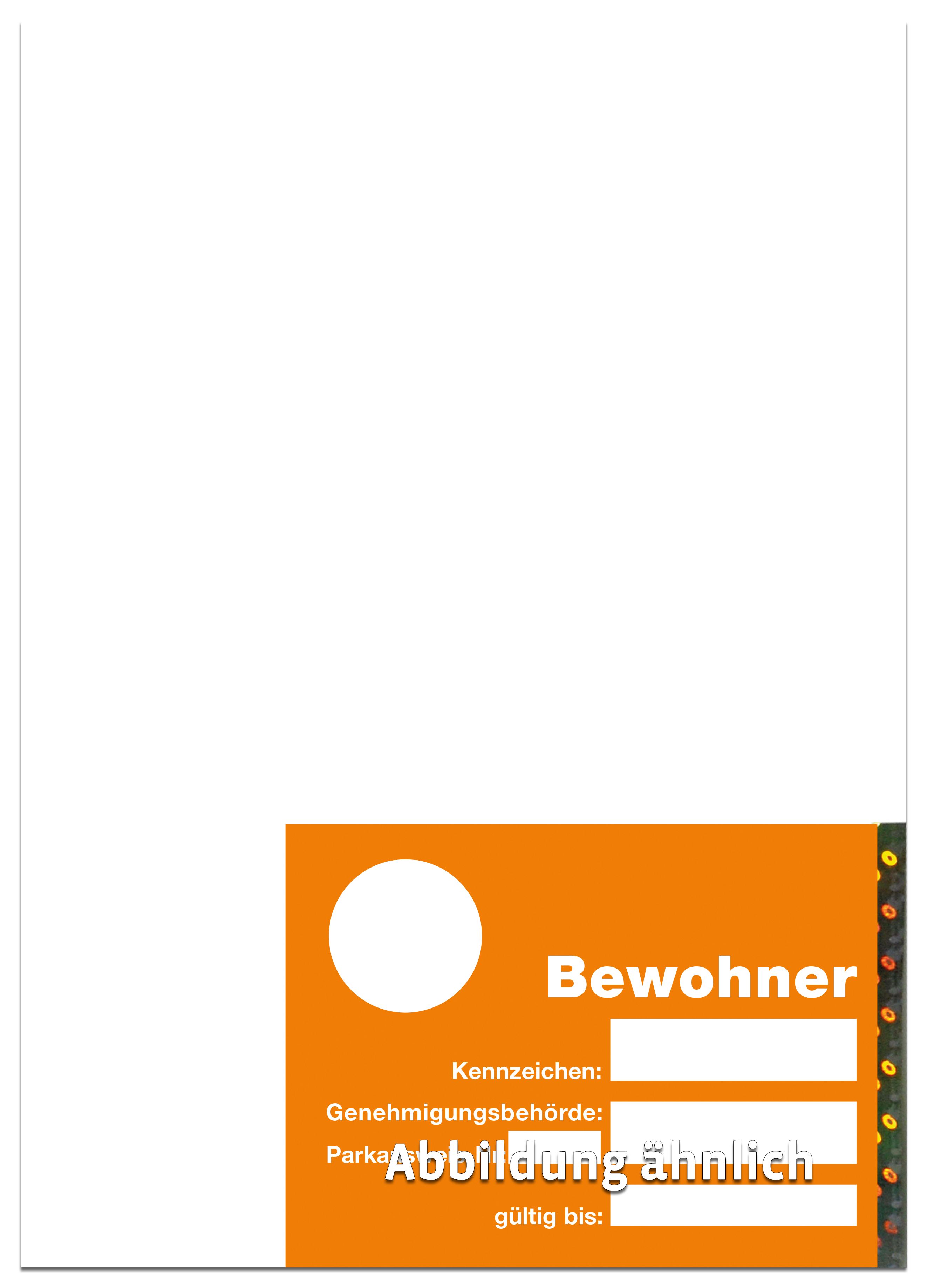 Bewohner-Parkausweis mit Sicherheitshologramm, A4, orange Bewohner-Parkausweis mit Sicherheitshologramm, A4, orange