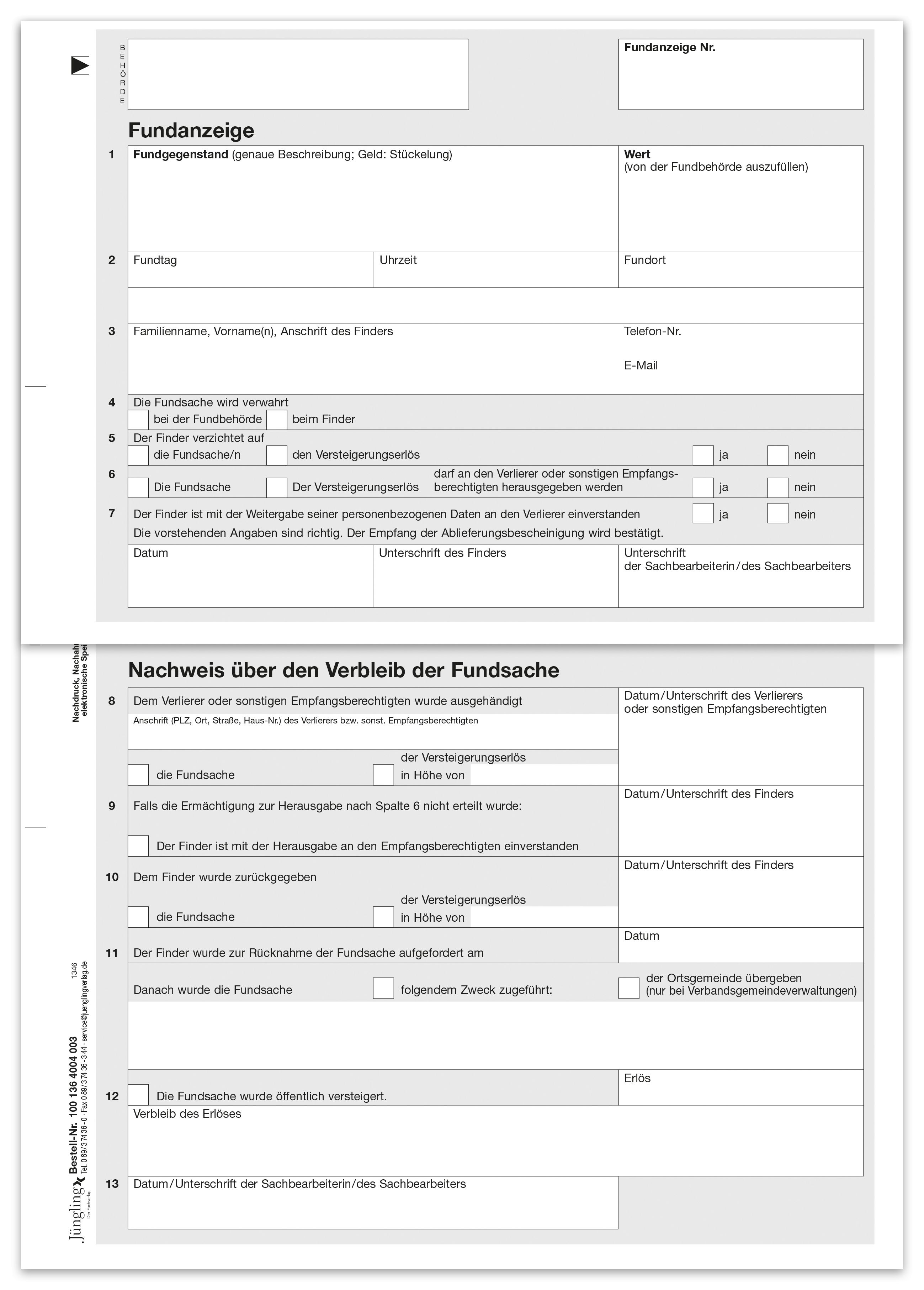 Fundanzeige mit Fundanhänger, A4, 3-fach SD Fundanzeige mit Fundanhänger, A4, 3-fach SD