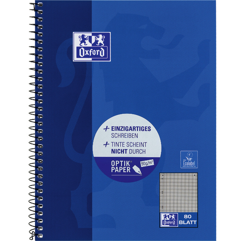 Oxford A5+ Collegeblock, kariert mit Rand links, 80 Blatt, Optik Paper®, Spiralbindung, XXXXX4-fach gelocht Oxford A5+ Collegeblock, kariert mit Rand links, 80 Blatt, Optik Paper®, Spiralbindung, XXXXX4-fach gelocht