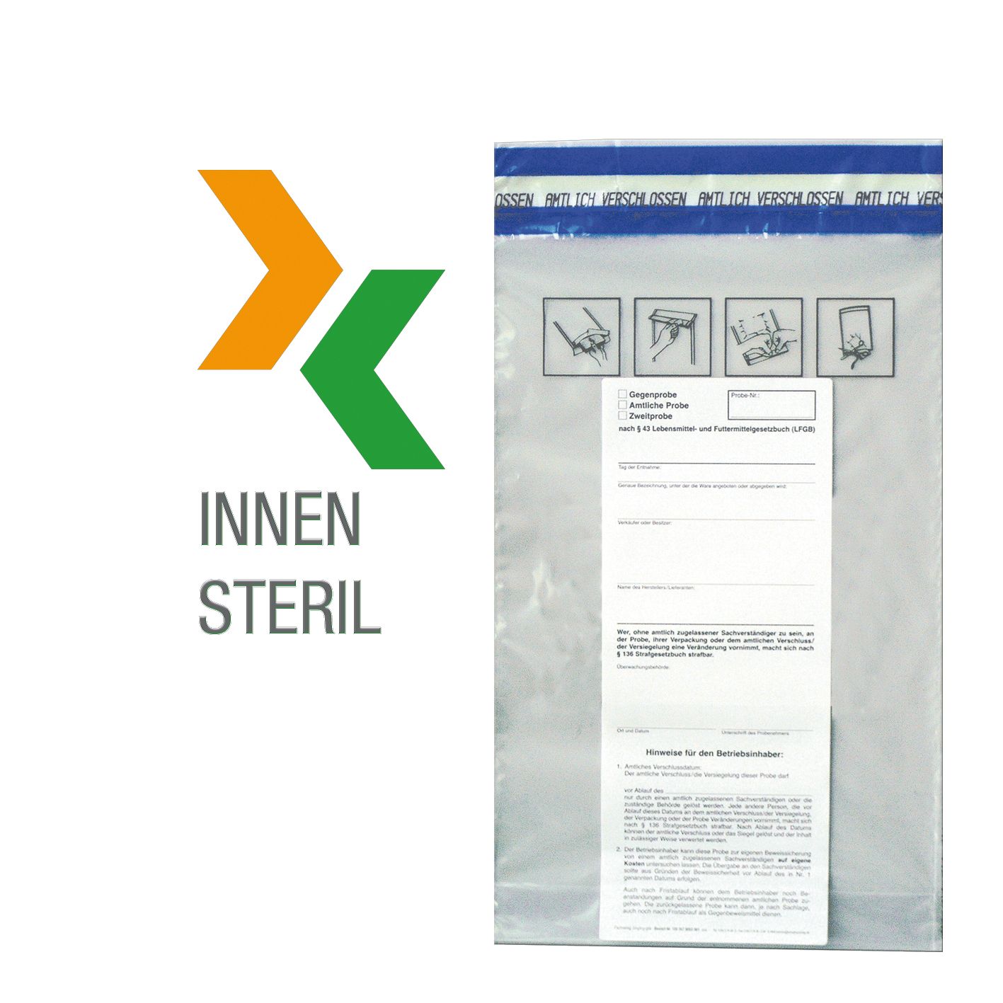 Probenbeutel, innen steril, manipulationssicher