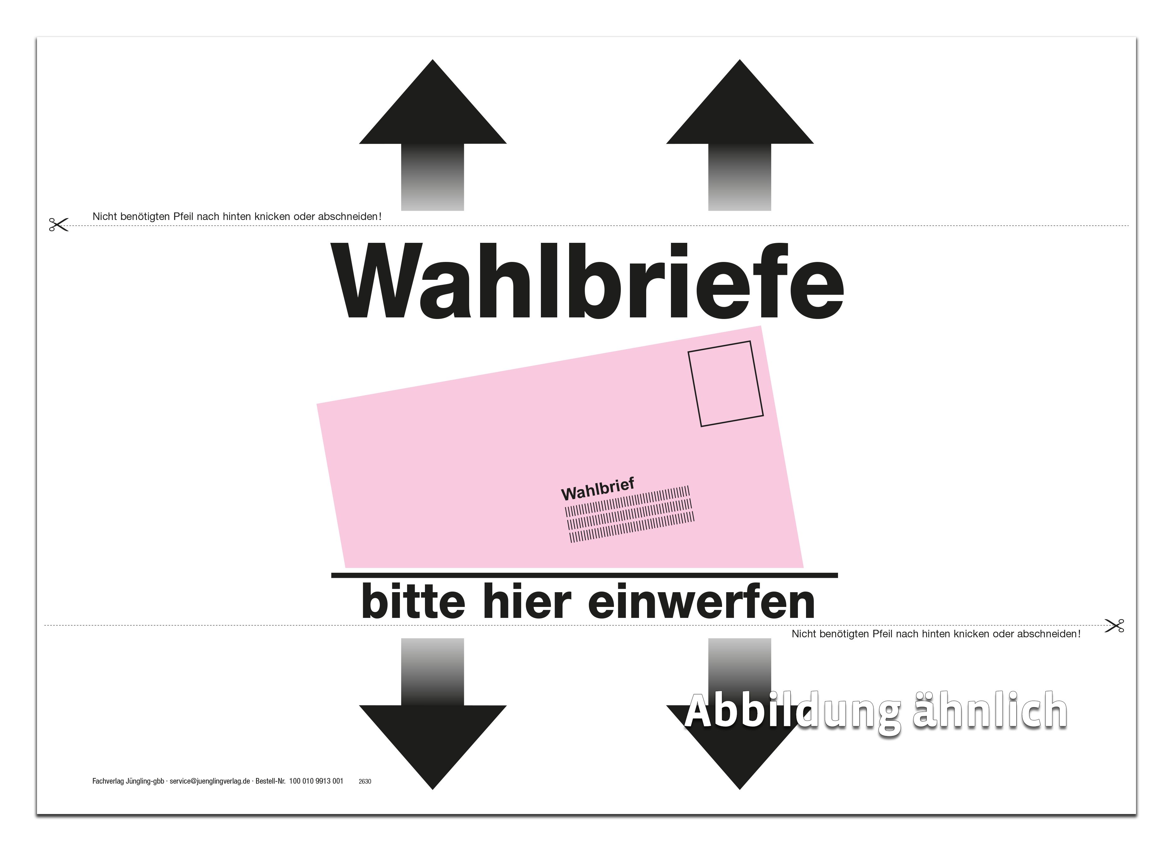 Hinweisschild Wahlbriefe bitte hier einwerfen (mit Pfeilen) A4, farbig