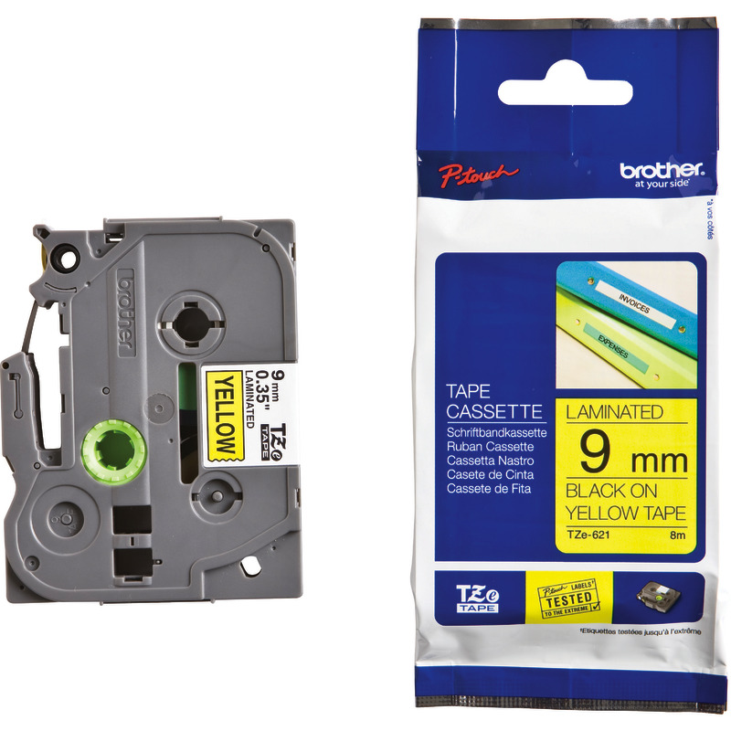 Brother TZE-621 Schriftbandkassette P-Touch, 9 mm, schwarz/gelb - schwarz / gelb