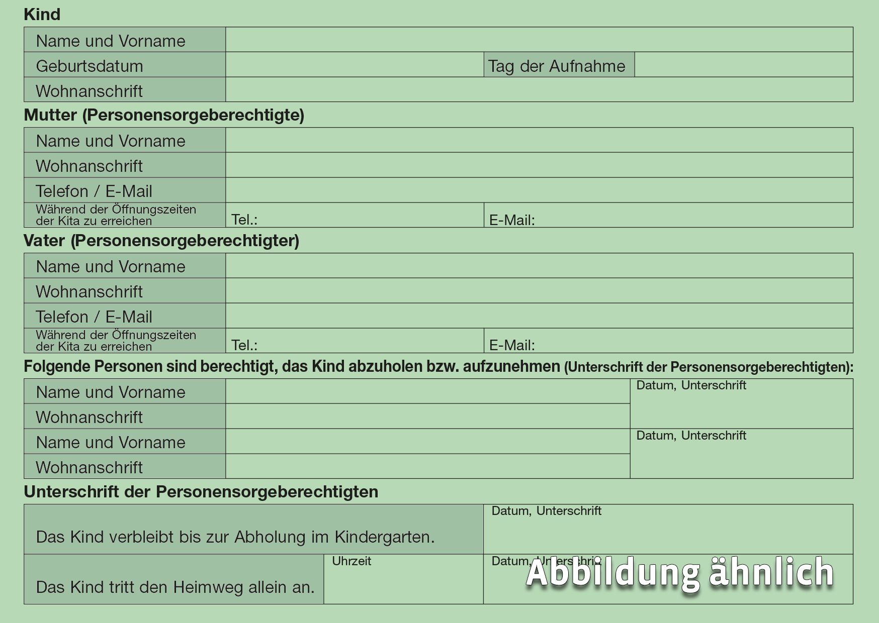Personensorgeberechtigten-Kartei für Kitas, A6, 1-fach