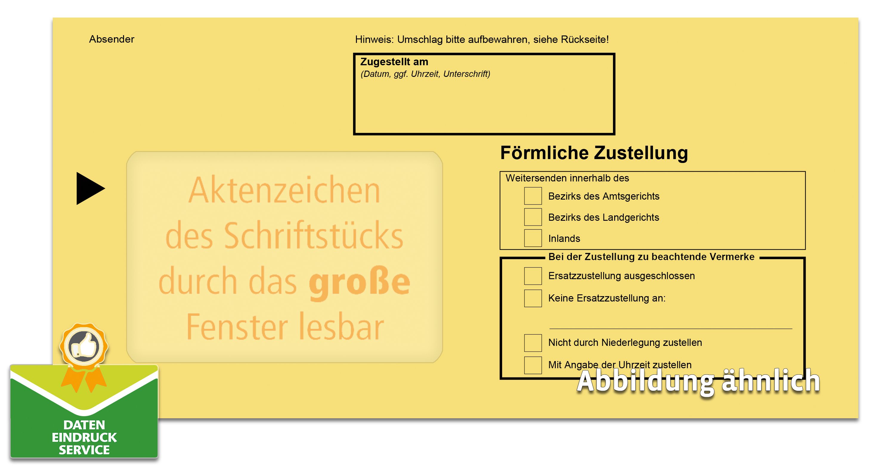 Förmliche Zustellung: Innerer Umschlag mit großem Fenster, haftklebend, m. Einsteckschlitz, 114 x 229 mm