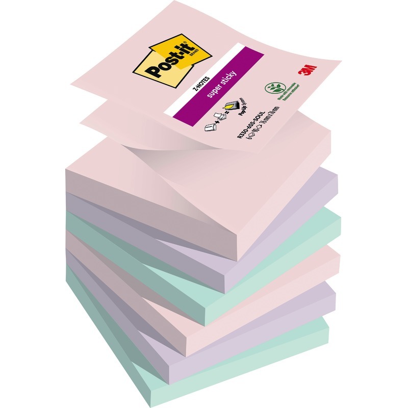 Post-it® Haftnotizen Super Sticky Z-Notes, 76 x 76 mm, farbsortiert - Soulful bunt