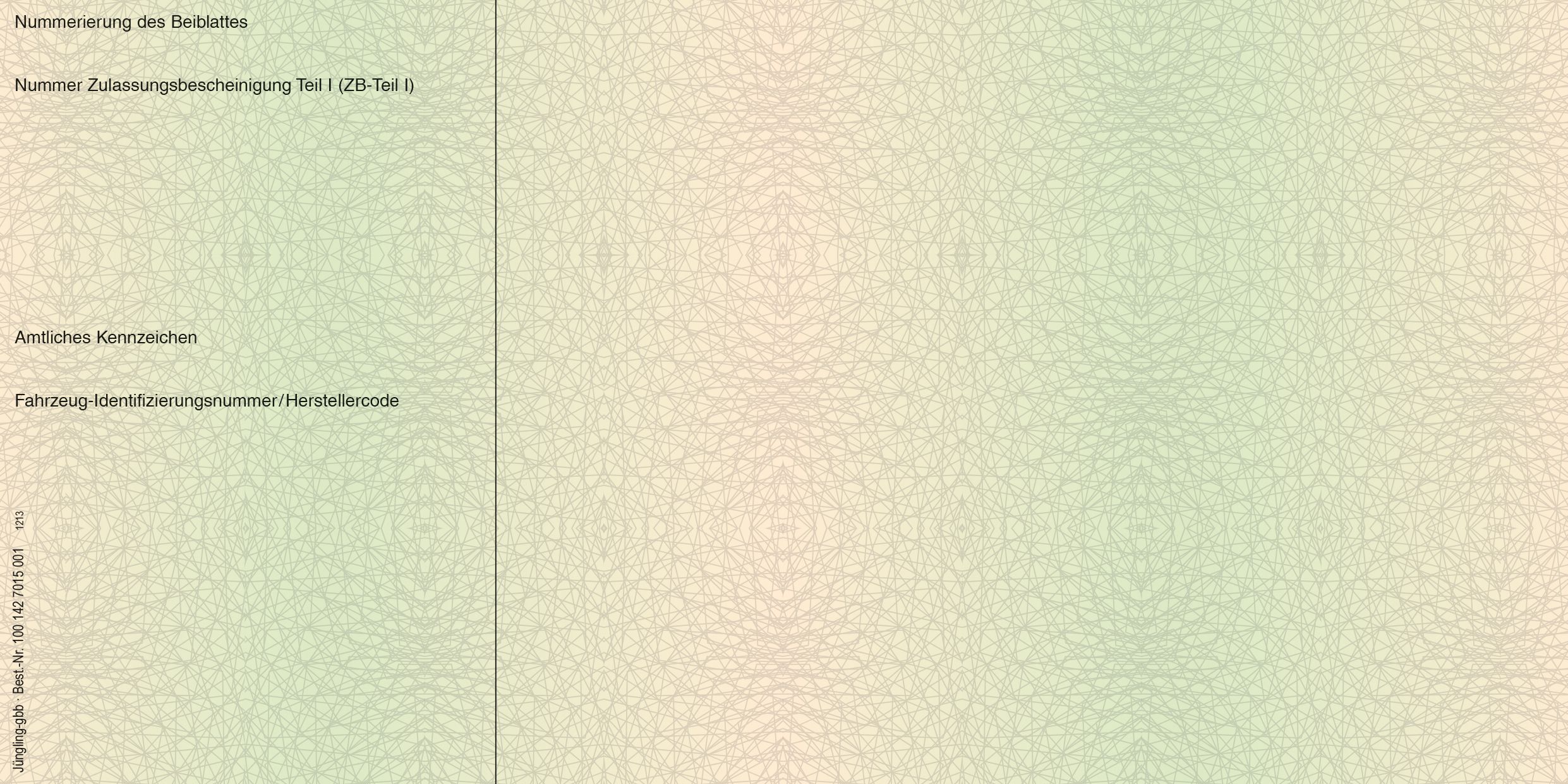 Beiblatt ZB I mit Guilloche-Unterdruck und Aufdruck