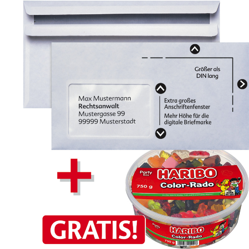 2 Pack SoldanPlus XXL Kompaktbriefumschläge, selbstklebend, weiß, mit extra großem Fenster (60 x 95 mm), Pack: 1.000 Stück