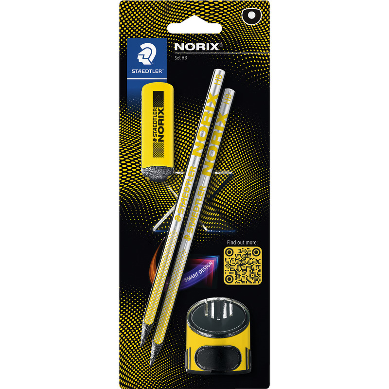 STAEDTLER Bleistift-SET Norix:  2 Bleistifte, 1 Spitzdose, 1 Radierer - gelb / schwarz