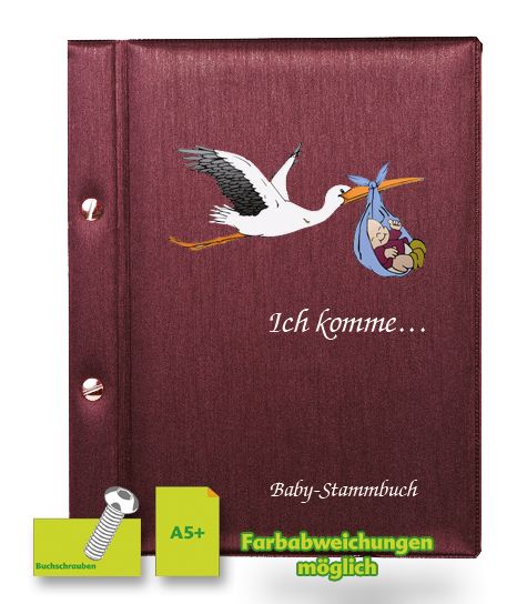 Baby-Stammbuch, bordeaux, mit Buchschrauben, A5 plus  