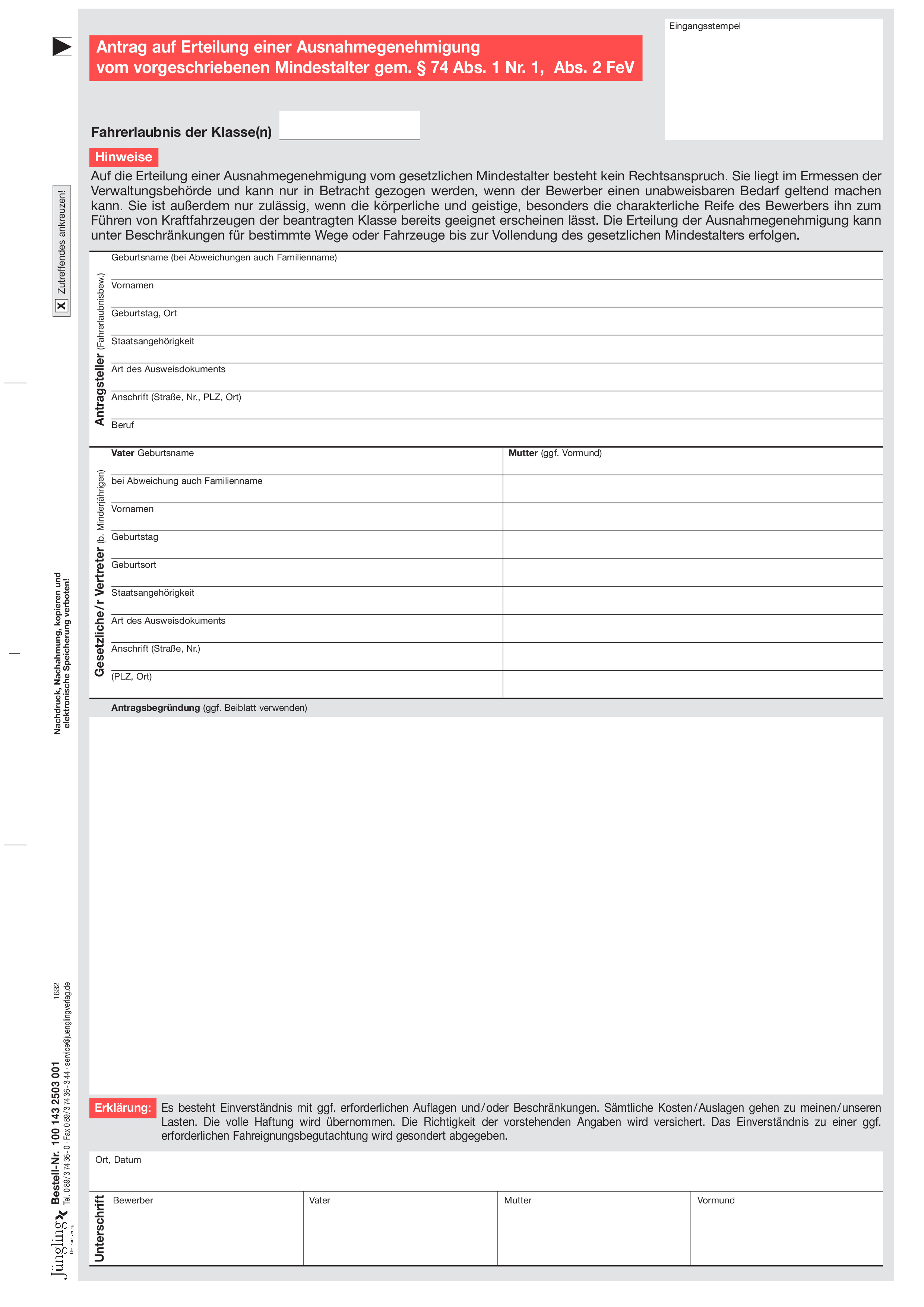 Antrag Ausnahmegenehmigung vom Mindestalter, A4
