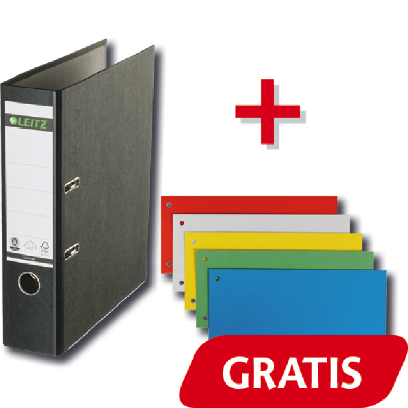 3 LEITZ Qualitäts-Ordner 180° Hartpappe Nr. 1080-50 DIN A4, Rückenbreite 80 mm, schwarz + 25 Trennstreifen GRATIS