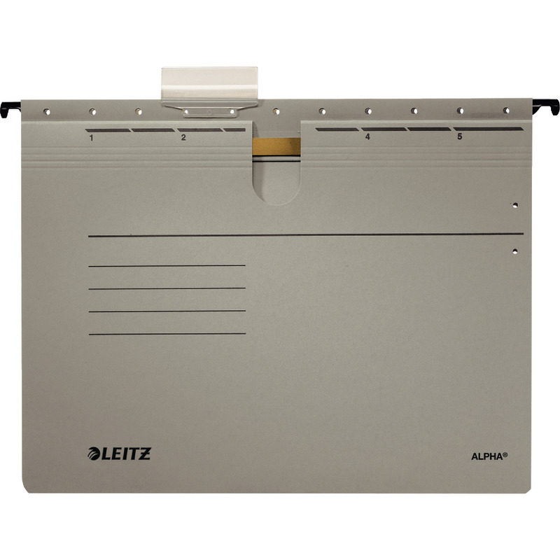 LEITZ Color-Hängehefter Alpha 1984, 1 Abheftvorrichtung, Rechtsheftung, Pack: 5 Stück - grau