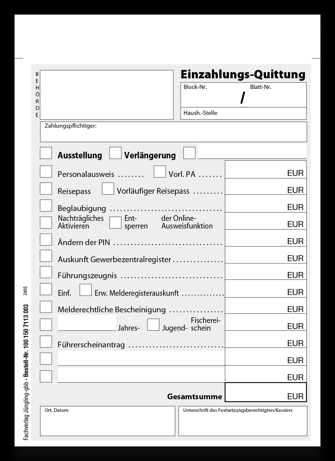 Quittung Pass- und Meldeamt, Block, A6, 50 Satz, 3-fach SD