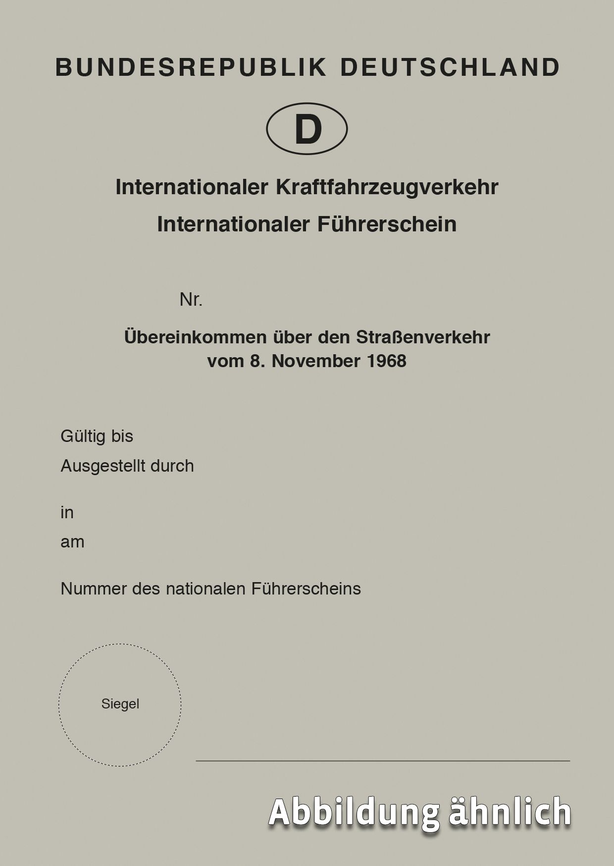 Umschlag Internationaler Führerschein (8.11.1968), Neobond, grau, lose