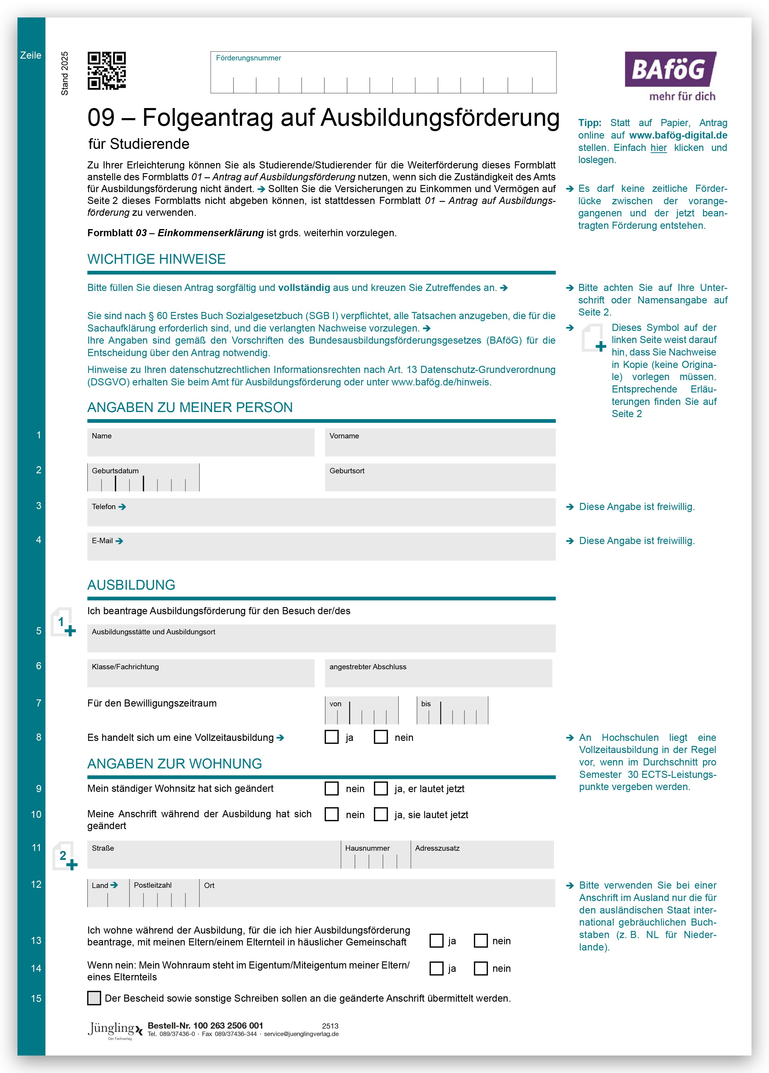 Formblatt 09 - Folgeantrag auf Ausbildungsförderung