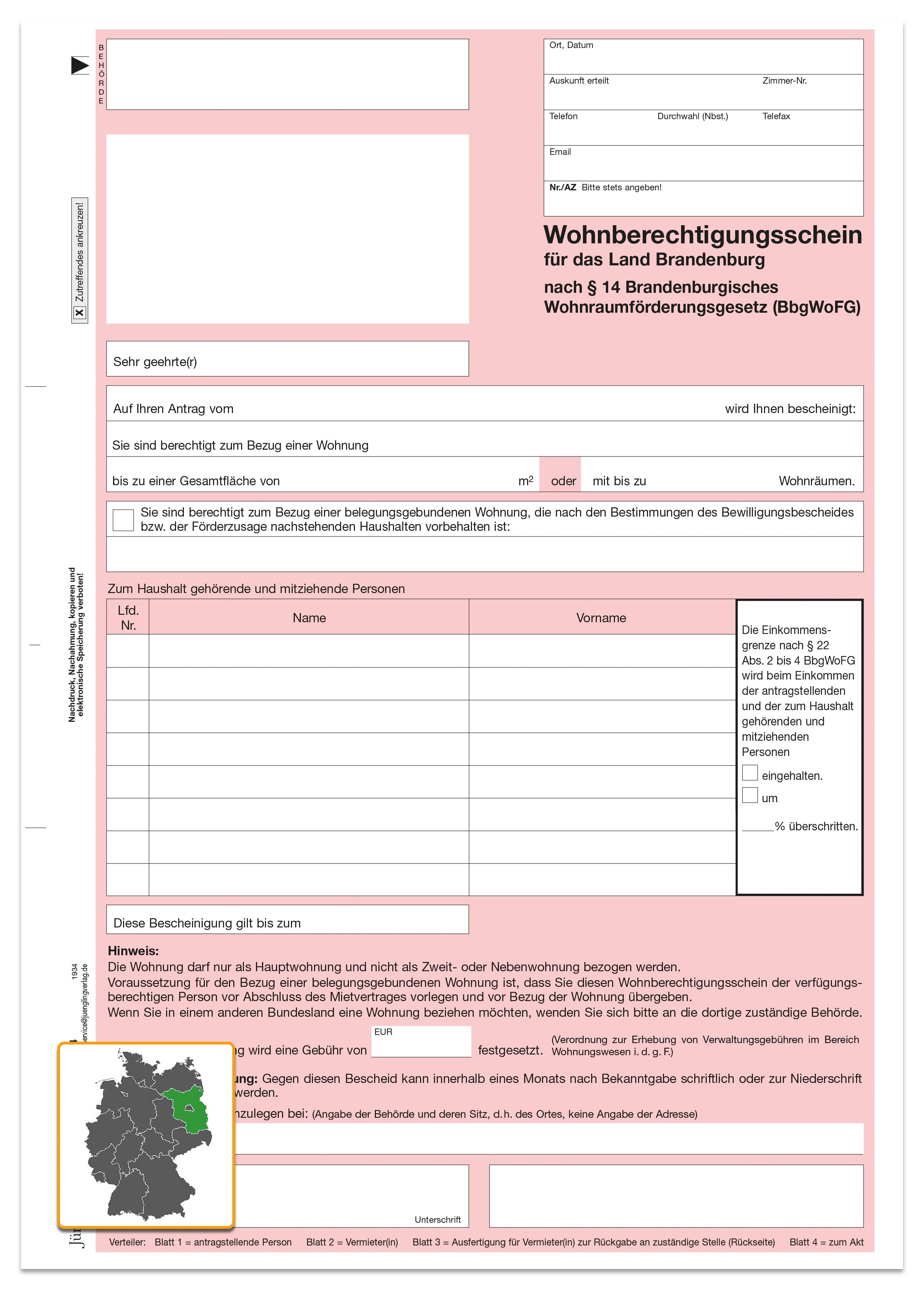 Wohnberechtigungsschein, A4 4-fach Wohnberechtigungsschein, A4 4-fach