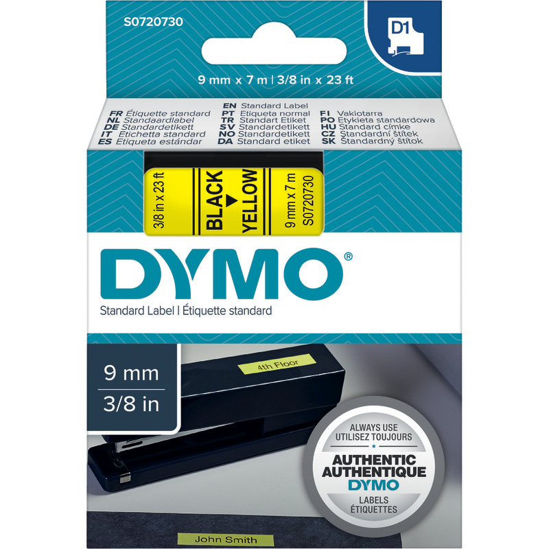 DYMO D1-Beschriftungsband 40918, 9 mm, schwarz/gelb