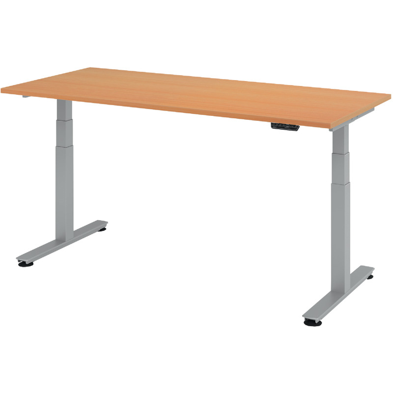 SoldanOffice Schreibtisch, höhenverstellbar,  Ergonomic Aktiv T XDSM, Rechteckform, B x H x T: 1.800 x 635 - 1.285 x 800 mm - Buche Dekor