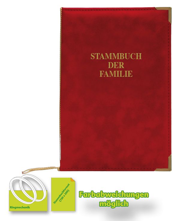 Stammbuch Alcan-Velour in Tomatenrot mit Ringmechanik