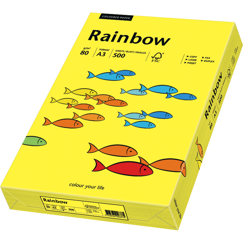 PAPYRUS  Kopierpapier Rainbow COLOURED PAPER, DIN A3, 80 g/m², Pack: 500 Blatt - gelb