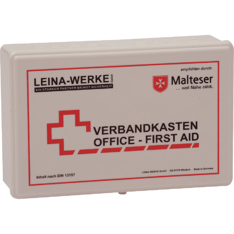 LEINA-WERKE Betriebsverbandkasten, Office – First Aid, mit Füllung gem. DIN 13157, weiß