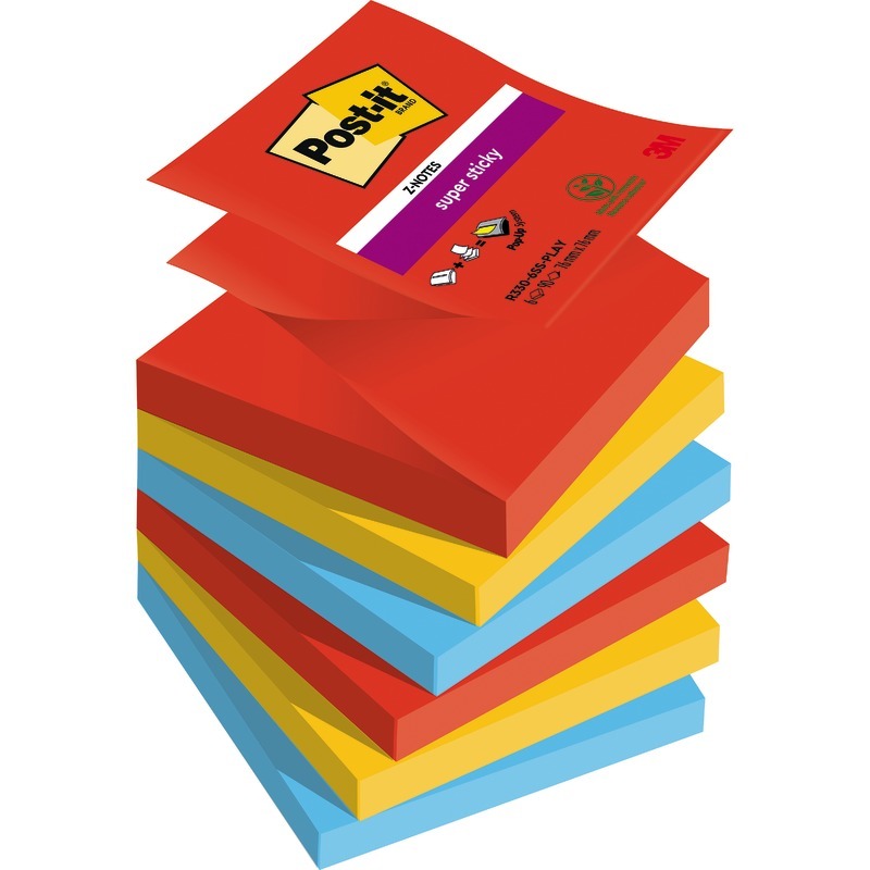 Post-it® Haftnotizen Super Sticky Z-Notes, 76 x 76 mm, farbsortiert - Playful bunt