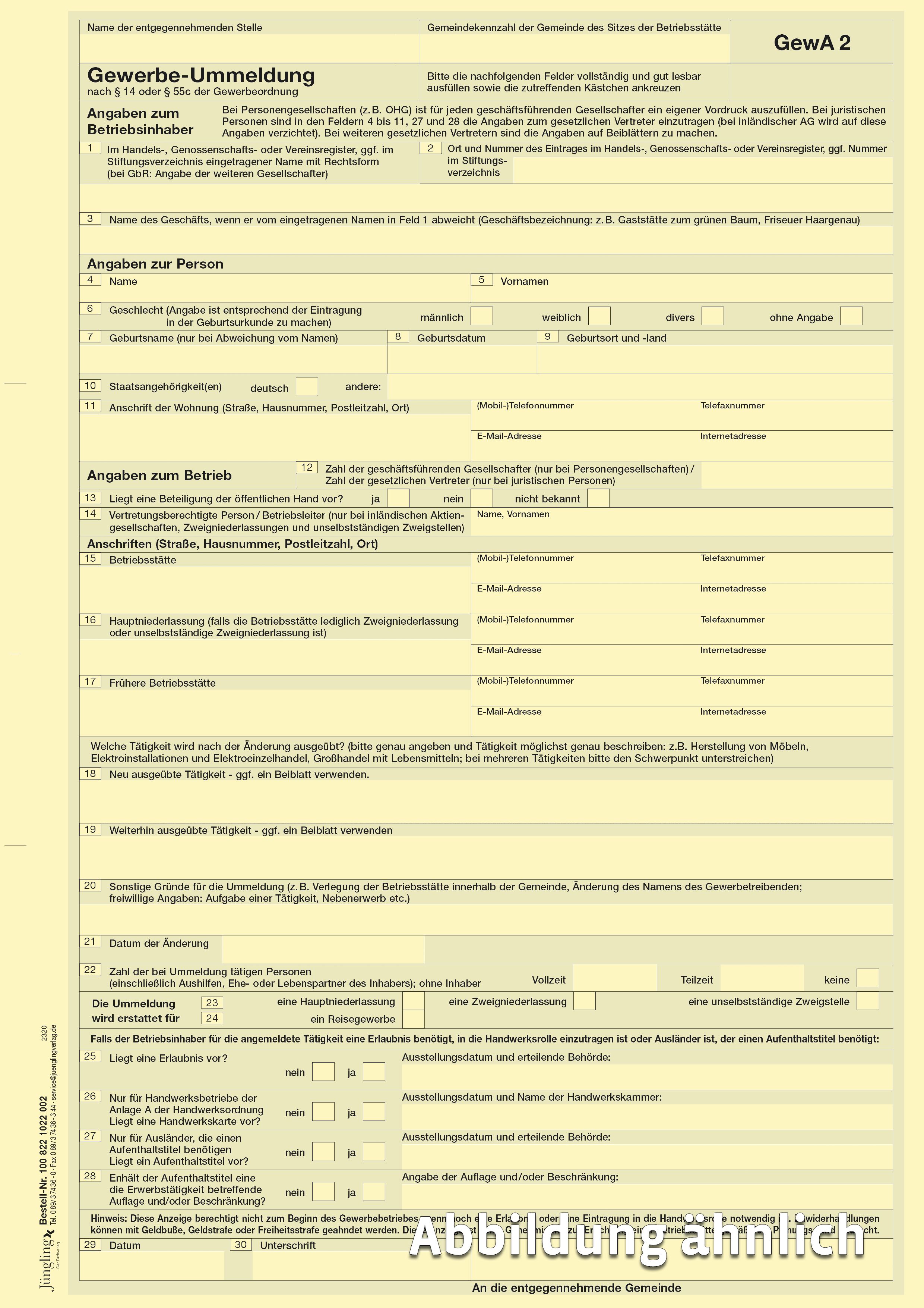 GewA2 (Gewerbeummeldung), A4 2-fach
