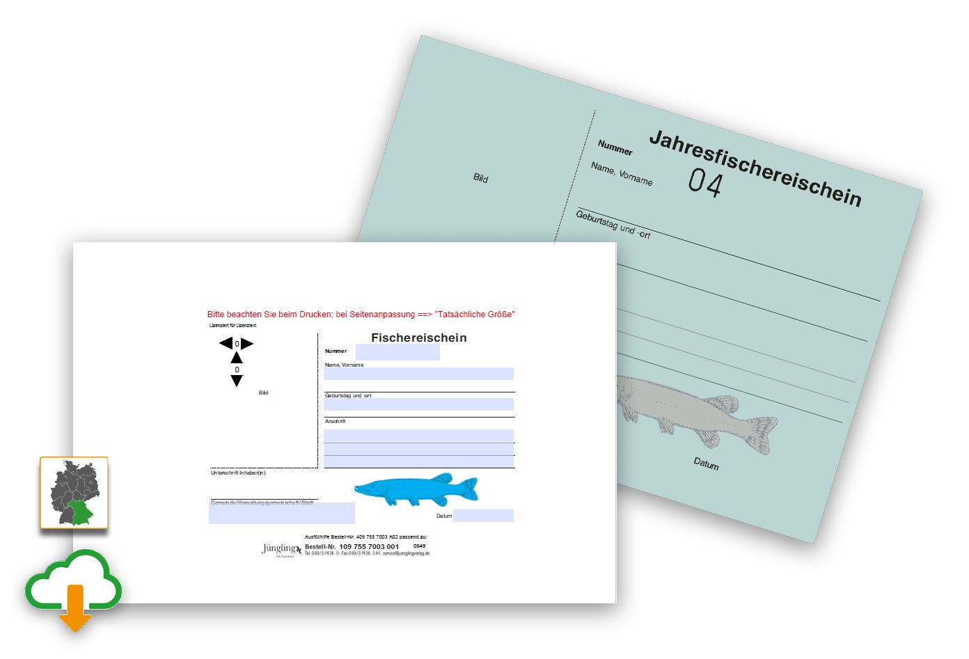 PDF Ausfüllhilfe Jahresfischereischein für Touristen, A7 Schreibleinen blau