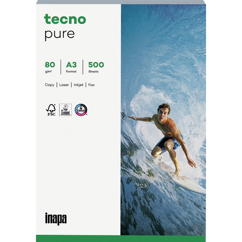 Kopierpapier tecno® Pure, DIN A3, 80 g/m², weiß, Pack. 500 Blatt