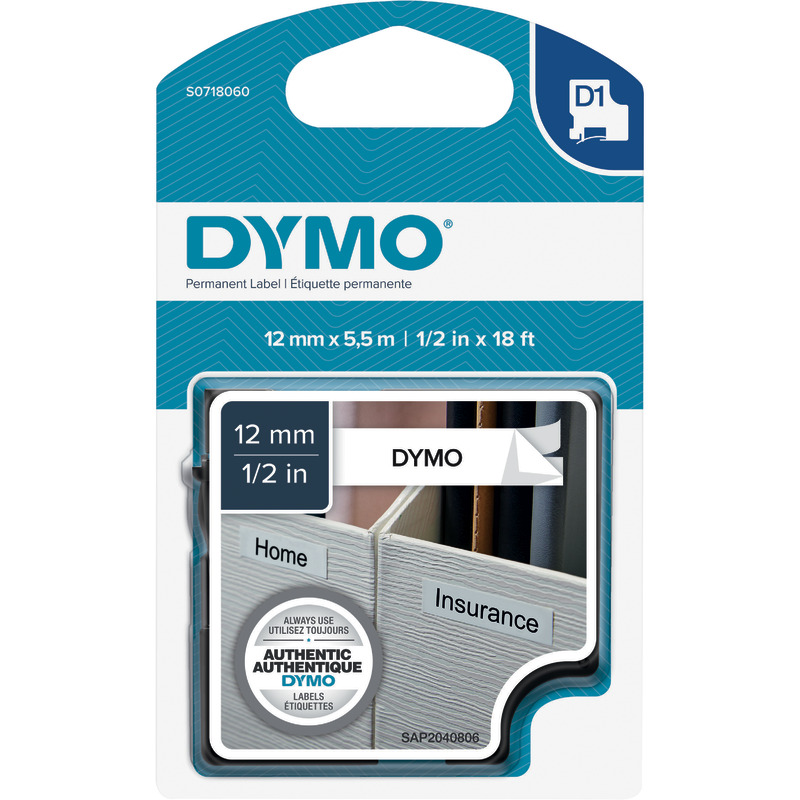 DYMO D1-Hochleistungs-Polyester-Beschriftungsband 16959, 12 mm, schwarz/weiß - schwarz / weiß